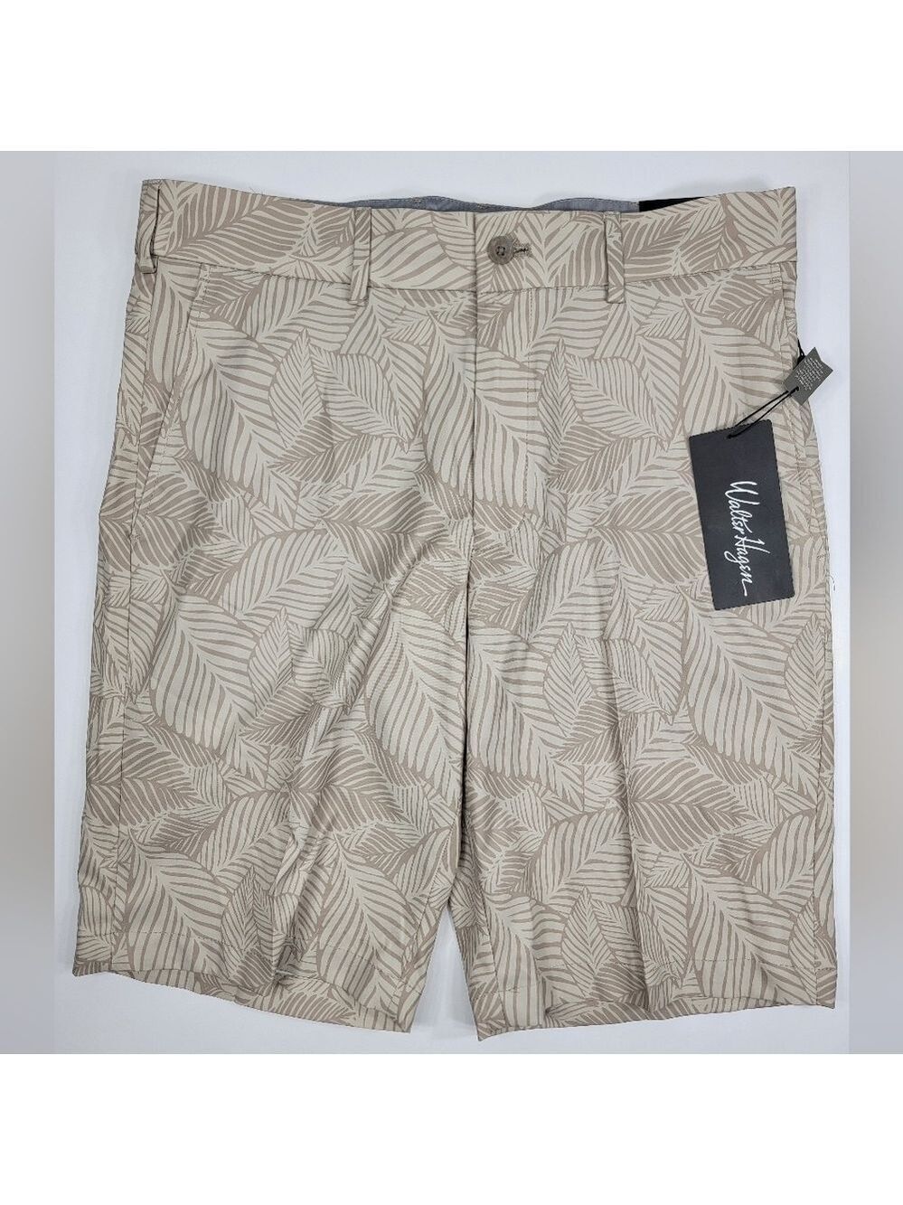 NWT Walter Hagen 11 Majors Shorts Men's 32 Golf Shorts 10" Inseam Floral Tan NEW